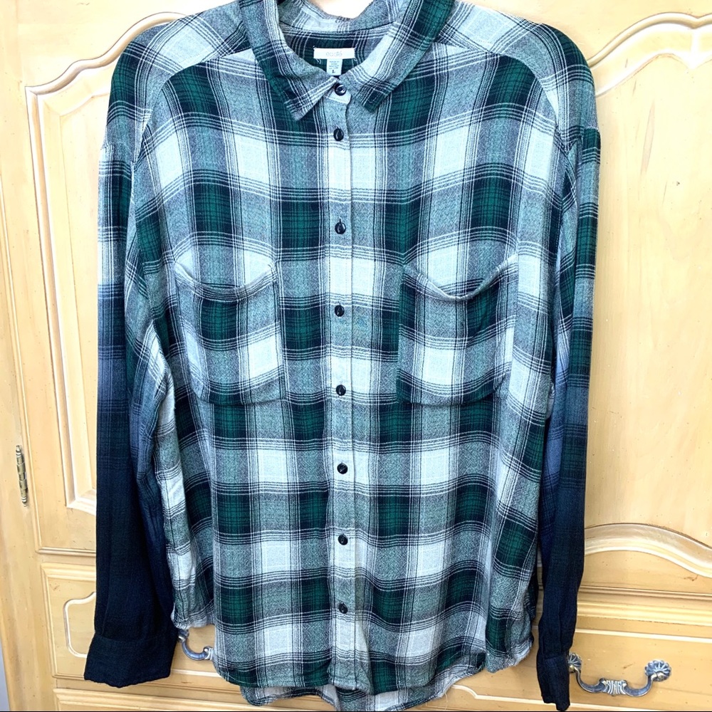 Urban Outfitters Green Flannel with Dip dye sleeve